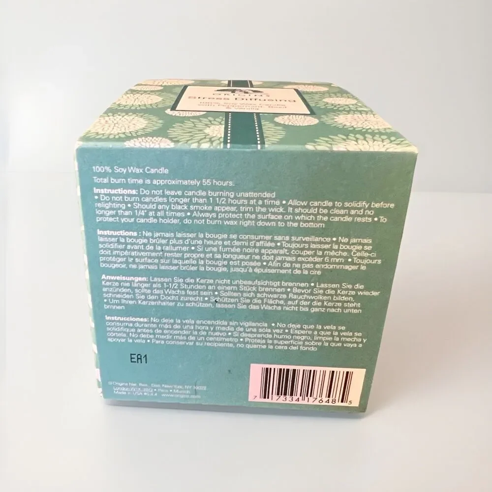 Origins Stress Diffusing Soy Candle 9oz Peppermint Basil Vanilla‎ 55 Hours Burn